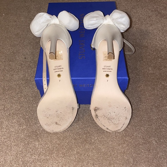 Stuart Weitzman Nudistsong mesh bow heels in white/cream size 7 - Picture 5 of 8